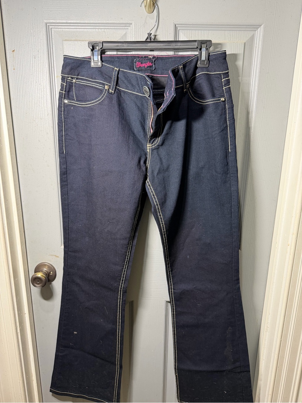 Wrangler Dark Blue Boot Cut Jeans with Contrast Stitching